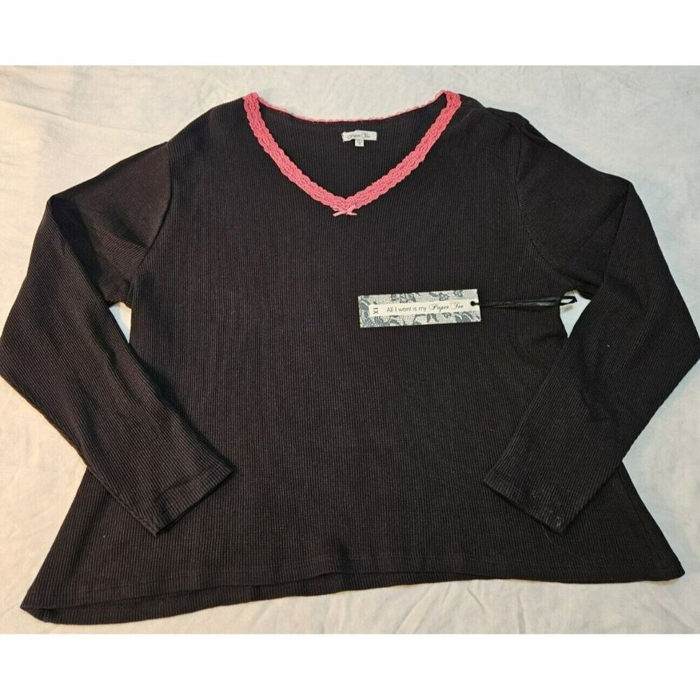 Paper Tee Womens Long Sleeve V-Neck‎ Pullover Shirt Top Cotton Lace Sexy 1X NWT